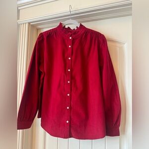 NWT Ann Taylor Weekend Red Ruffled Corduroy Blouse. Size Large